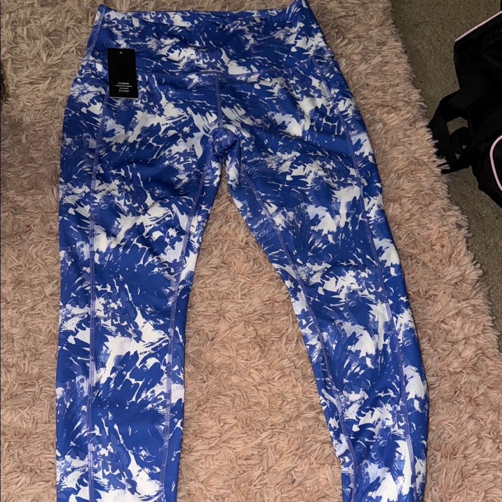 Blue and White Patterned Leggings XL with Pockets